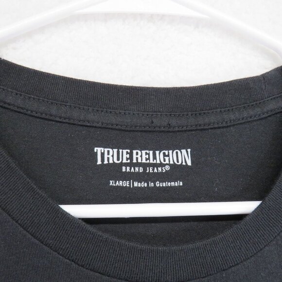 True Religion T Shirt Mens Sz Extra Large Black G old Foil Graphic Short Sleeve - Picture 4 of 9